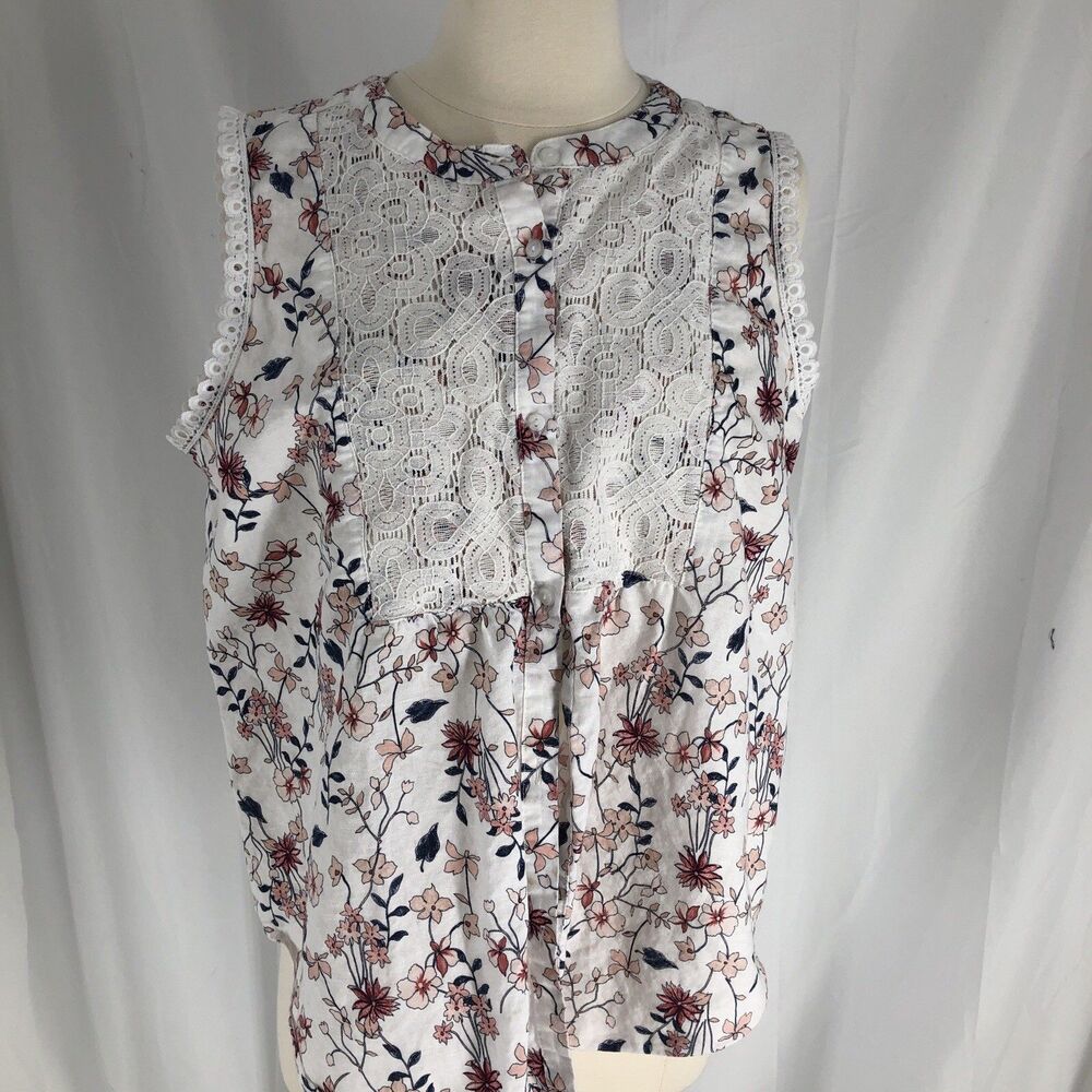 LIZ CLAIBORNE Womens M Sleeveless Floral Lace Trim Top